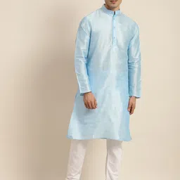 Anug by SOJANYA Men Blue Band Collar Kurta-image-51