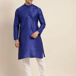Anug by SOJANYA Men Blue Band Collar Kurta-image-53