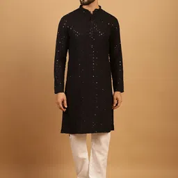 TREEMODA Men Embroidered Regular Sequinned Pure Cotton Kurta with Pyjamas-24