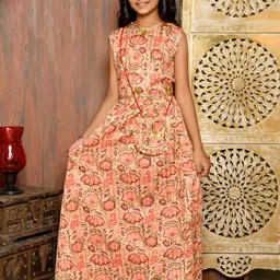 LilPicks Girls Peach-Coloured & Gold-Toned Printed Ready to Wear Lehenga &-picture-2