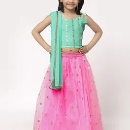 studio rasa Girls Embellished Sequinned Ready to Wear Lehenga & Blouse With Dupatta-image-10