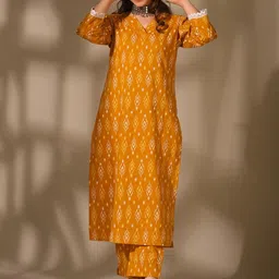 DIMPLE DESIGN STUDIO Ethnic Motifs Printed Pure Cotton Kurta With Trousers-image-6