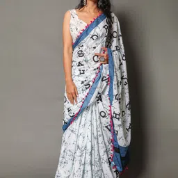 BUTA BUTI White & Blue Pure Cotton Saree-picture-11