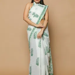 BUTA BUTI White & Green Floral Pure Cotton Saree-picture-11