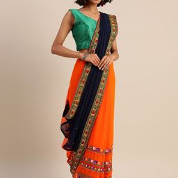 KALINI Floral Embroidered Pure Georgette Half and Half Saree-49