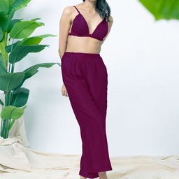 EROTISSCH Purple Sleeveless Crop Satin Beachwear Set-image-35