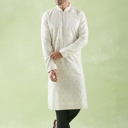 Arihant Rai Sinha Men Floral Embroidered Regular Pure Silk Kurta with Churidar-picture-6