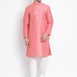 VASTRAMAY Mandarin Collar Regular Straight Kurta With Churidar-image-69