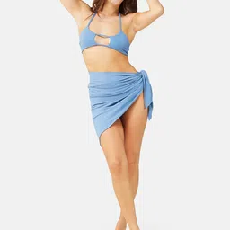 SECRETS BY ZEROKAATA Solid Ribbed Beach Wear Bikini Set with Sarong-picture-55