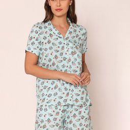 Bonjour Shirt Collar Conversational Printed Pure Cotton Night suit-image-4