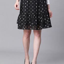 Oxolloxo Geometric Foil Printed Dobby Tiered Skirt-picture-14