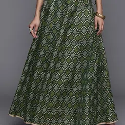KALINI Ethnic Motifs Printed Flared Maxi Skirt-11