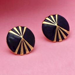 Estele Gold-Plated Black Circular Studs-16
