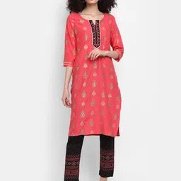 V-Mart Women Ethnic Motifs Printed Notch Neck Kurta with Trousers-16