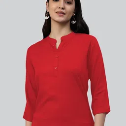 LYRA Red Mandarin Collar Three Quarter Sleeves Top-picture-11