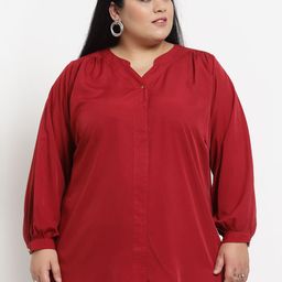 plusS Red Plusize Mandarin Collar Top-image-48