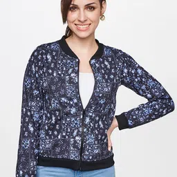 AND Women Blue Floral Printed Mandarin Collar Top-12