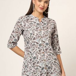 Divena Floral Print Mandarin Collar Top-26