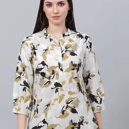 Cantabil Floral Print Mandarin Collar Shirt Style Top-image-9
