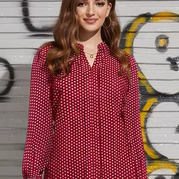 BAESD Polka Dots Print Mandarin Collar Shirt Style Top-picture-10