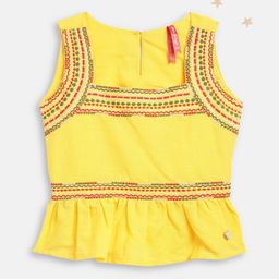 Blue Giraffe Yellow & Red Embroidered Pure Cotton Top-17