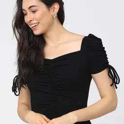 Tokyo Talkies Black Sweetheart Neck Regular Top-picture-26