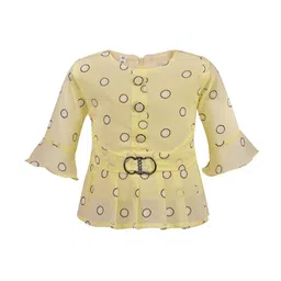 Wish Karo Girls Yellow Printed Flared Sleeves Belted Regular Top-picture-16