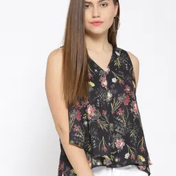 Xpose Black Women Floral Printed A Line Top-image-88