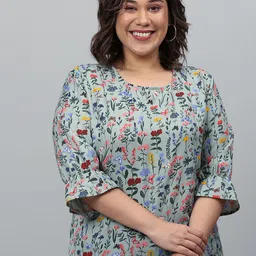 Instafab Plus Women Green & Red Floral Regular Top-54