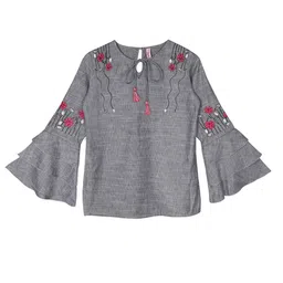Ishin Grey Floral Embroidered Regular Top-picture-23