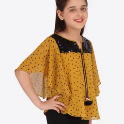 CUTECUMBER Mustard Printed Flutter Sleeves Georgette Regular Top image 3