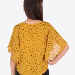 CUTECUMBER Mustard Printed Flutter Sleeves Georgette Regular Top image 4