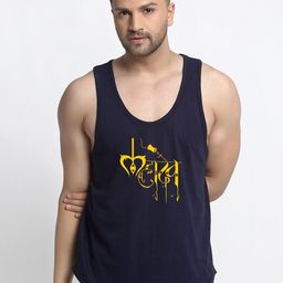 Friskers Men Navy Blue & Yellow Printed Cotton Innerwear Vests-image-95