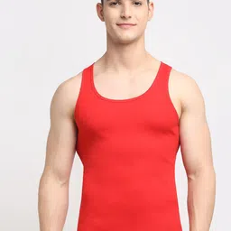 Friskers Men Red Solid Pure Cotton Tank Innerwear Vests-56