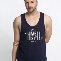Friskers Men Navy Blue & White Printed Cotton Innerwear Vests-picture-31