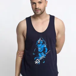 Friskers Men Navy Blue & White Printed Cotton Innerwear Vests-picture-20