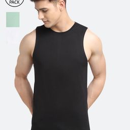 Friskers Men Pack Of 3 Black Solid Cotton Apple Cut Gym Vests-image-10
