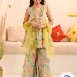 pspeaches Girls Abstract Printed Sequinned Regular A-Line Kurta & Sharara With Dupatta-picture-26