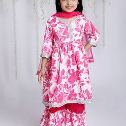 KID1 Girls Floral Printed Gotta Patti Anarkali Pure Cotton Kurta with Sharara & Dupatta-image-51