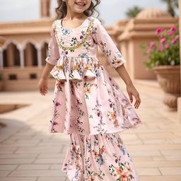 A.T.U.N. Girls Floral Printed Regular Gotta Patti Kurta with Sharara-picture-30