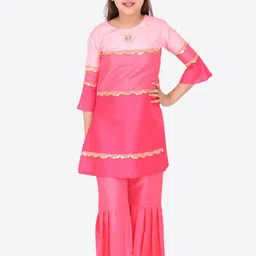 CUTECUMBER Girls Pink & Gold-Toned Sequinned Kurta with Sharara-image-11