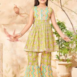 BAESD Girls Floral Printed Gotta Patti Pure Cotton Anarkali Kurta With Sharara-picture-46