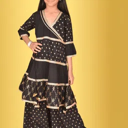 misbis Girls Ethnic Motifs Printed Regular Gotta Patti Kurta with Sharara-picture-35