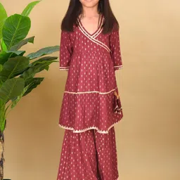 misbis Girls Ethnic Motifs Printed Angrakha Thread Work A-Line Kurta with Sharara-image-10