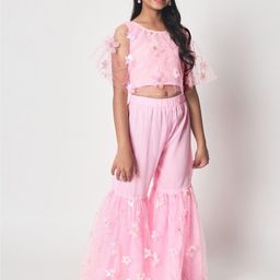 studio rasa Girls Floral Embroidered Sequinned Top with Sharara-picture-23