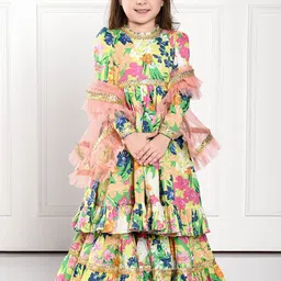 THE PONY & PEONY CO. Girls Printed Gotta Patti Anarkali Kurta With Sharara & Dupatta-image-24