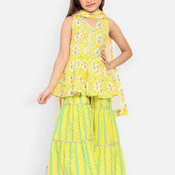 Nauti Nati Girls Printed V Neck Pure Cotton Kurti With Sharara & Dupatta-picture-42