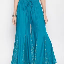 Clora Creation Women Ethnic Motifs Printed Hem Design Flared Palazzos-43
