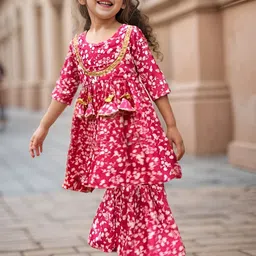 A.T.U.N. Girls Floral Printed Regular Sleeves Gotta Patti Kurta With Sharara-picture-15