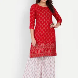 ZIRVI Ethnic Motifs Printed Round Neck Straight Kurta with Sharara-46